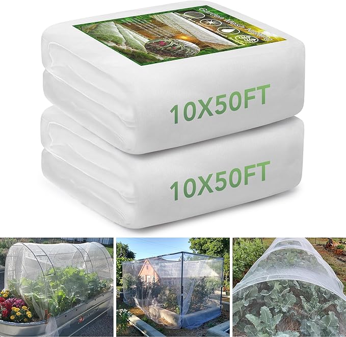 SWANGSA Garden Netting 10 X 50 FT 2 Pack, Ultra Fine Garden Mesh Plant Netting for Garden Protection Row Cover Raised Beds Screen, Protecting Plants Vegetables Flowers Fruit Trees