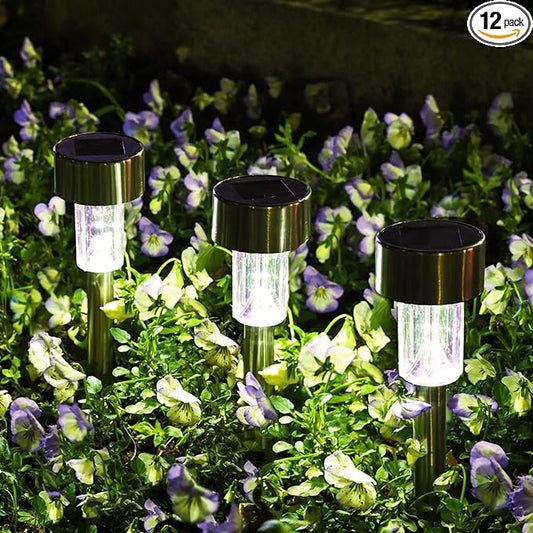 SOLPEX Solar Garden Lights Outdoor, 6 Color 12 Pack Stainless Steel Led Pathway Lights,Halloween/Christmas Solar Decorativeï¼Christmas Decor for Patio, Lawn, Yard,Landscape and Walkway