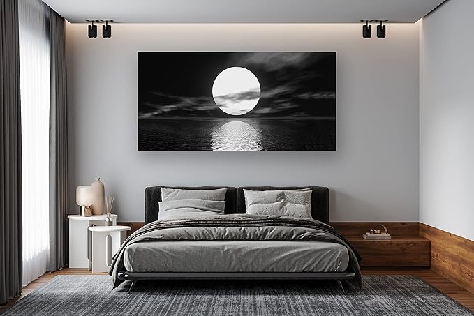 Cao Gen Decor Art S06475 Wall Art Canvas Sea White Full Moon in Night Picture