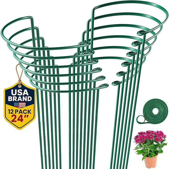 12 Pack Tall Snake Plant Support Stakes â 10" W x 24" H Half Round Peony Cages and Supports for Indoor and Outdoor Plants â Plant Cage Ring Support for Flower - Peony, Tomato, Hydrangea, Rose Bush