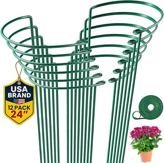 12 Pack Tall Snake Plant Support Stakes â 10" W x 24" H Half Round Peony Cages and Supports for Indoor and Outdoor Plants â Plant Cage Ring Support for Flower - Peony, Tomato, Hydrangea, Rose Bush