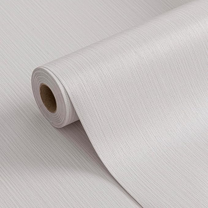 FUKU MON White Gray Grasscloth Fabric Wallpaper 23.6" X 393" Thick Classic