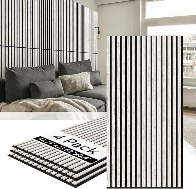 Olanglab Wood Slat Wall Panels 4 Pack, Acoustic Wall Panels, 47.24'' x 23.62"