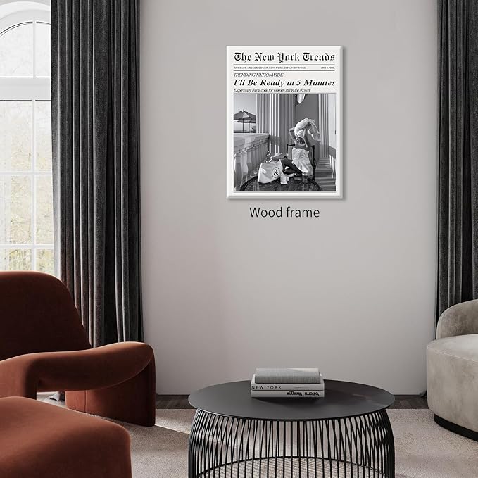 Vintage Newspaper Framed Wall Art Trendy Black and White Aesthetic Posters