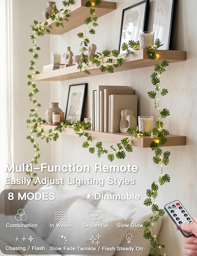 suddus Vines with Fairy Lights Battery & USB Powered Operated, 33ft 100 LED