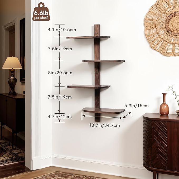 Afuly Mid Century Modern Decor Floating Shelves Walnut Display Shelf Wall Unit