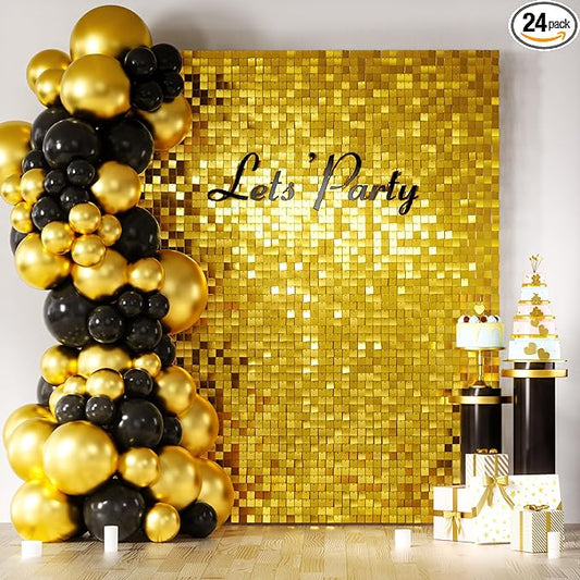 COKAOBE Gold Shimmer Wall Backdrop, 24 Panels Square Sequin Shimmer Backdrop