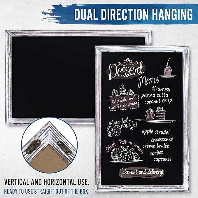 HBCY Creations 11" x 17" Whitewash Solid Wood Frame Wall Chalkboard, Magnetic