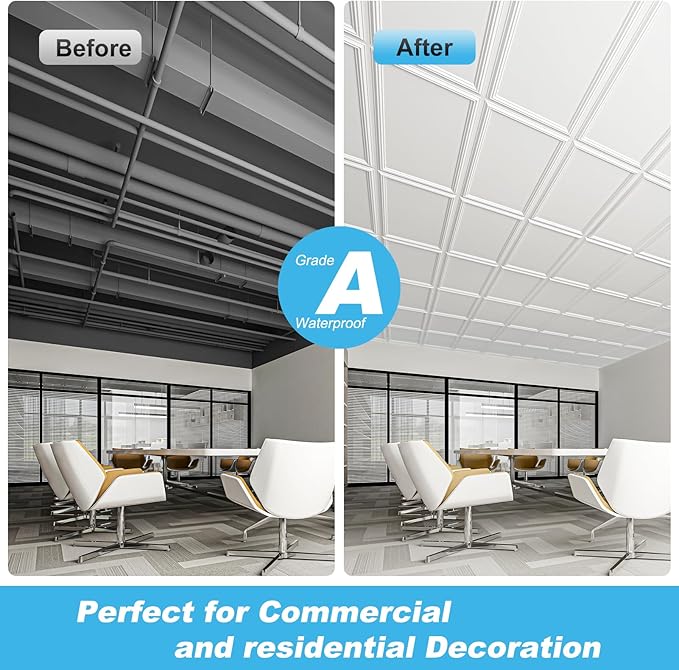 Art3d Drop Ceiling Tiles 48x24, Decorative PVC Ceiling Panels, Waterproof