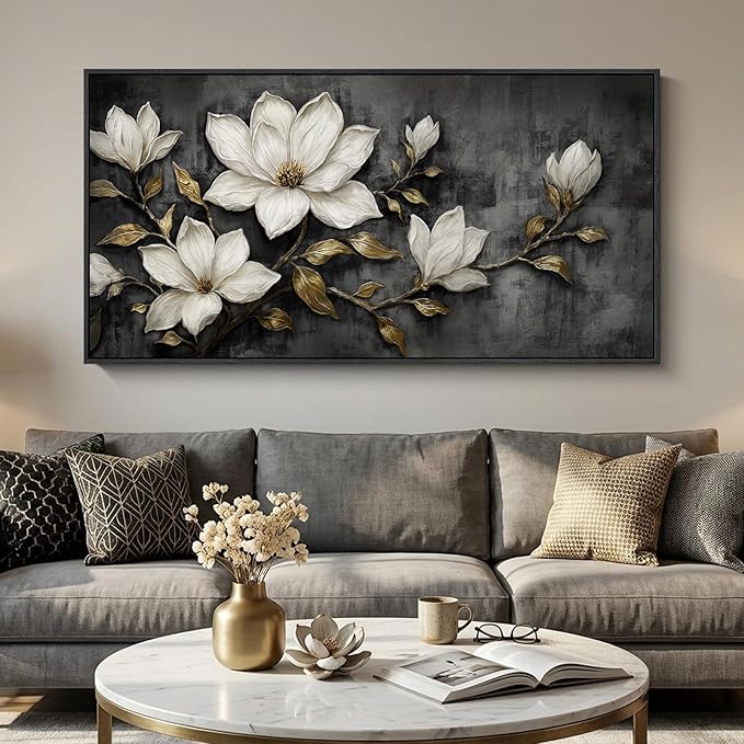 Large Framed Black and White Botanical Wall Art
