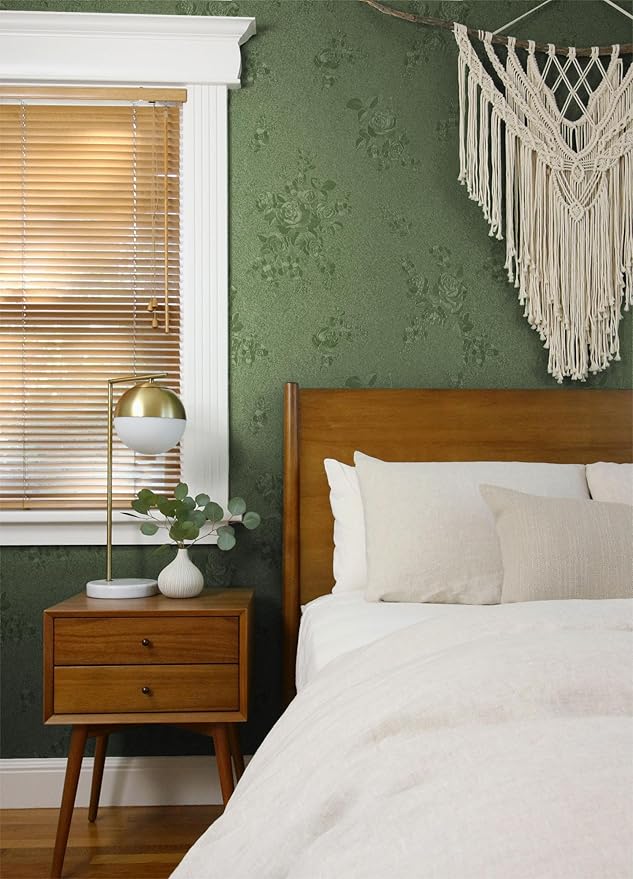 Erfoni 118"x17.7" Peel and Stick Wallpaper Green Thicken Floral Embossed Stick