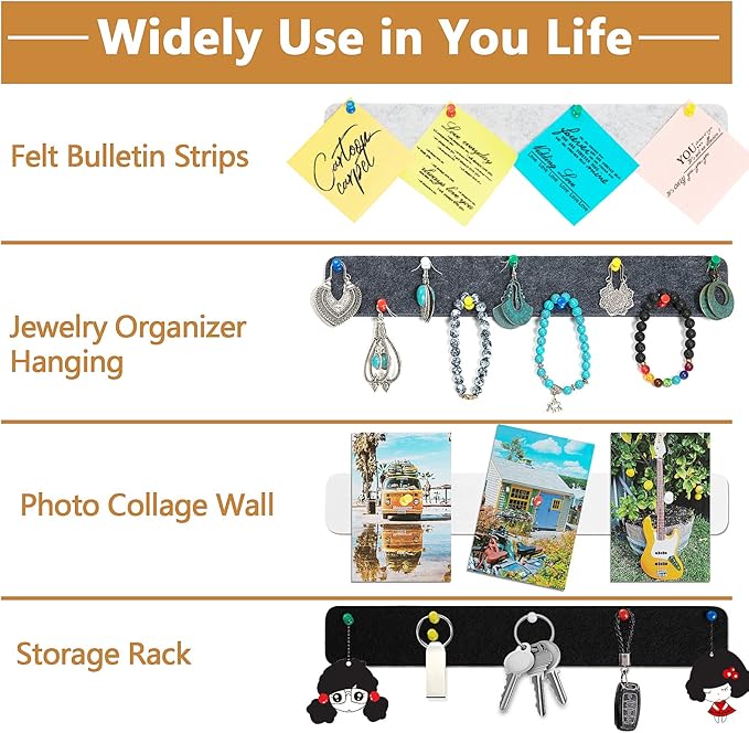 8 Packs Felt Pin Board Bar Strips Bulletin Board