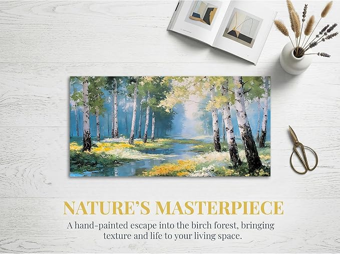 Ardemy Birch Forest Stream Canvas Wall Art, Calming Nature Scenery
