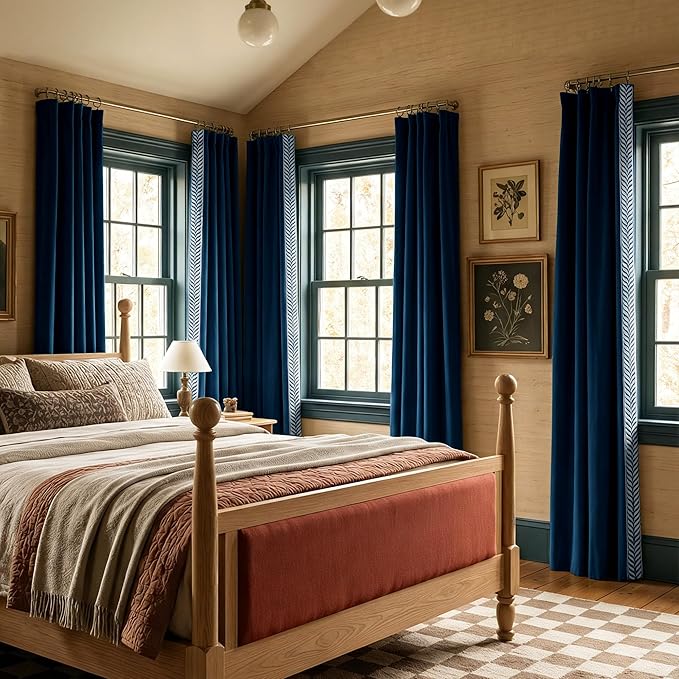 NICETOWN Rod Pocket Embroidered Trim Velvet Curtains, 2 Panels, Velvet Curtains