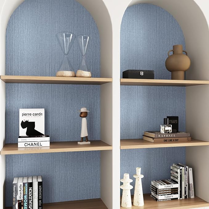 CRE8TIVE 24"x118" Wide Light Blue Grasscloth Peel and Stick Wallpaper Fabric