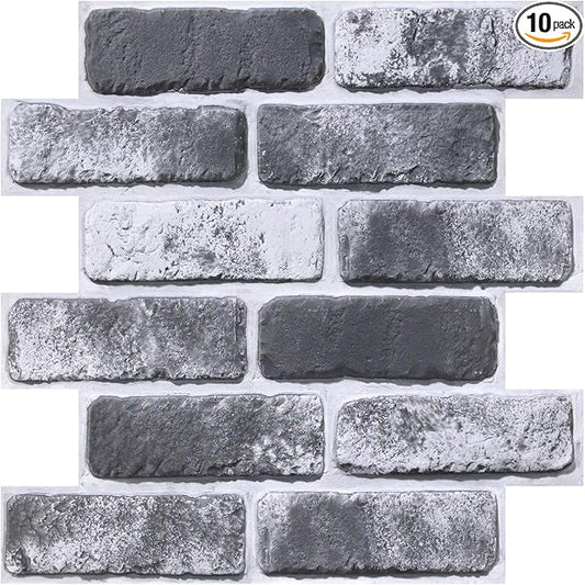 COMSTICKC 3D Gray Brick Wall Panels, Peel and Stick Brick Tiles, Small Size