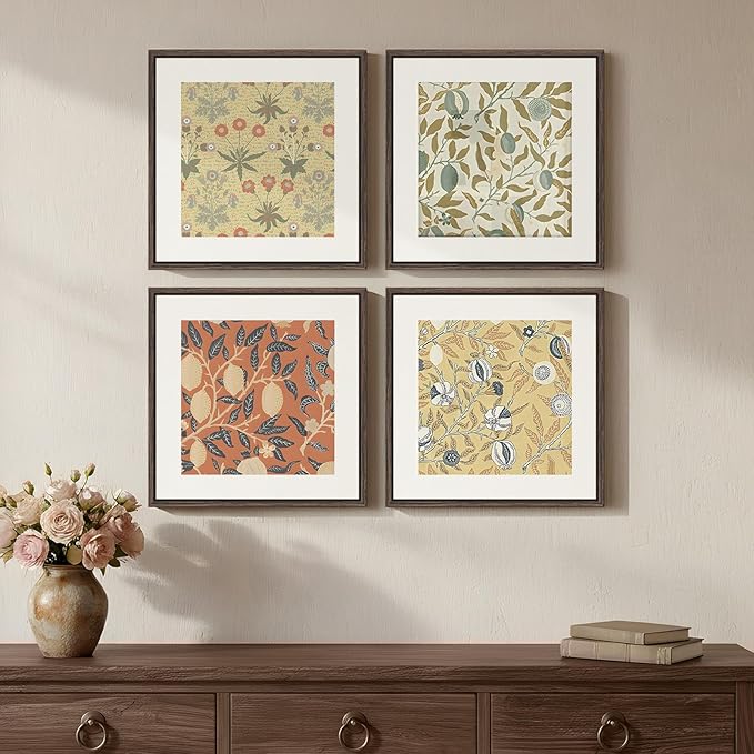 Framed William Morris Wall Art Set of 4, Vintage Botanical Floral Fruit Pattern