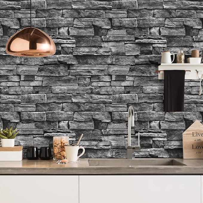 Jeweluck Grey Brick Wallpaper Peel and Stick Wallpaper 17.7inch×118.1inch Faux