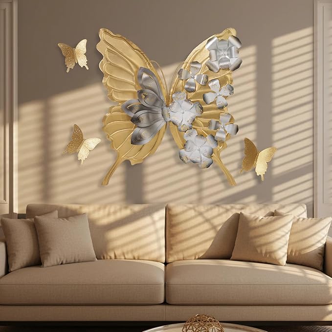XWYLFDC Large Sized 3D Metal Wall Art Featuring Golden Butterfly