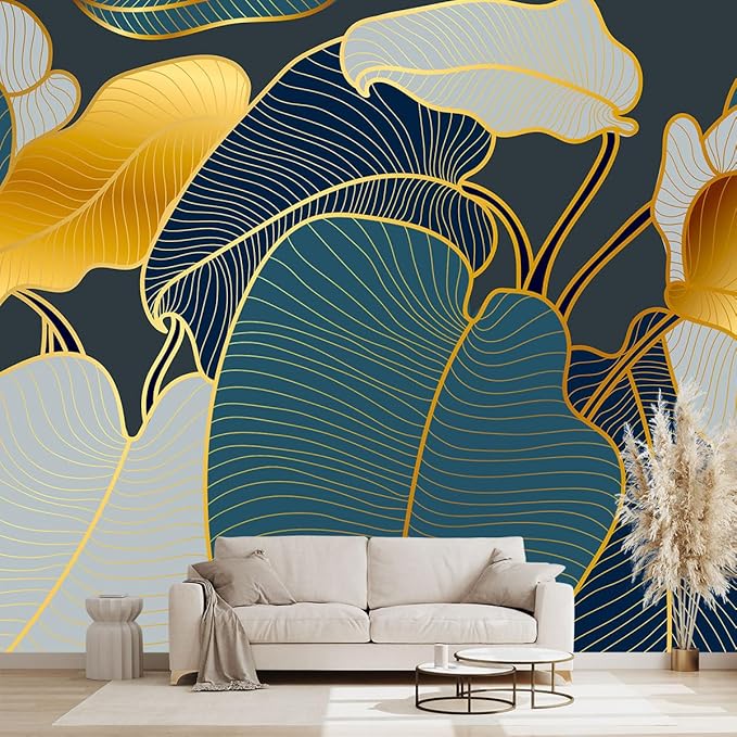 Golden Botanical Leaf wallpeper Living Room Bedroom wall Mural