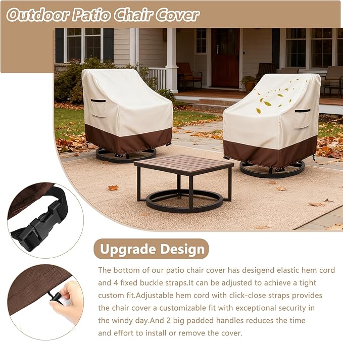 Waterproof 2 Pack Outdoor Swivel Chair Cover for Patio Chair Size Up to 33" W x 35" D x 36" H inch,Outdoor Lawn Patio Furniture Covers (Beige)