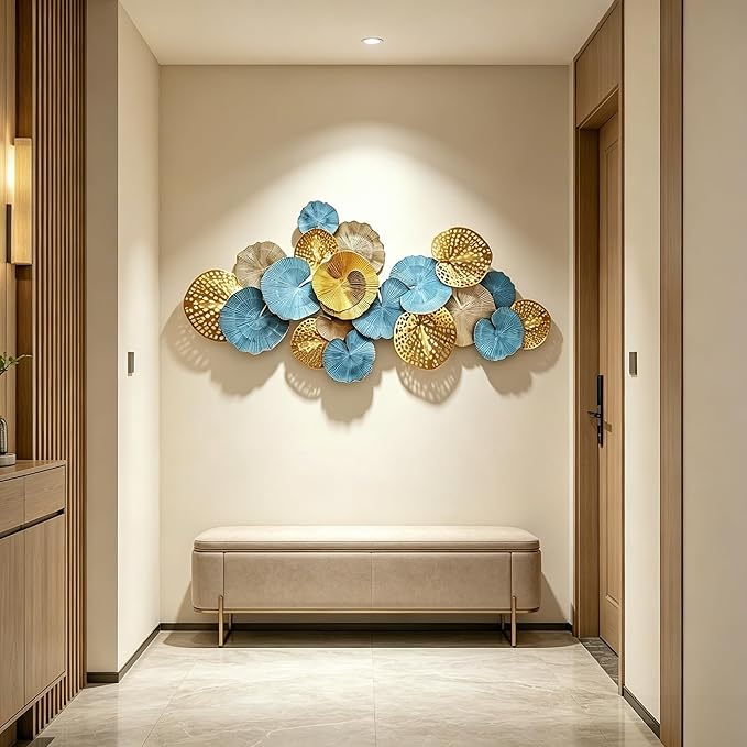 Roivikis Large Metal Wall Art Decor, 3D Abstract Lotus Leaves Wall Handcrafted Modern Decoration for Indoor Outdoor for Living Room, Bedroom, Entryway 52" x 24"