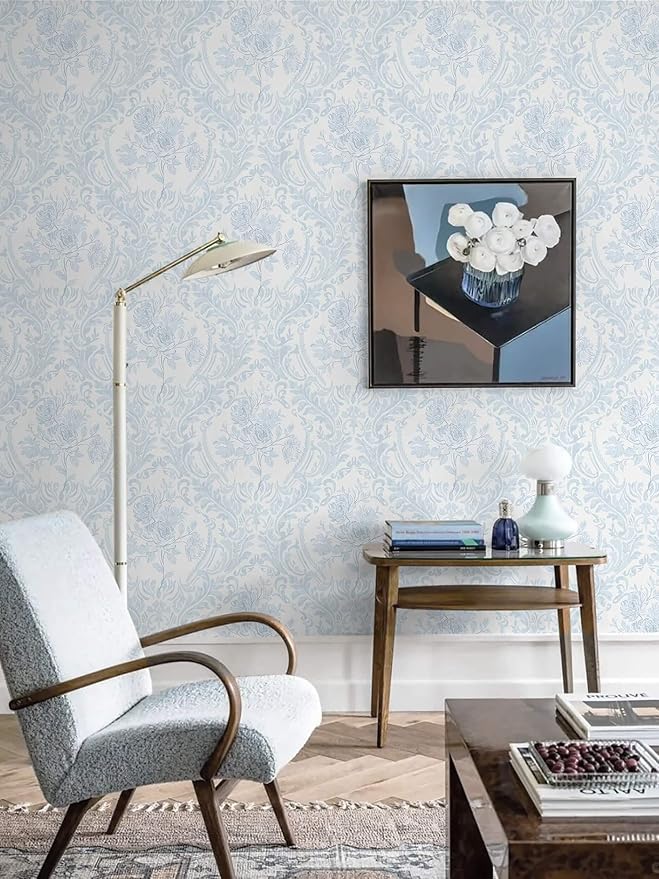 Ismoon Floral Peel and Stick Wallpaper Blue Contact Paper Boho Watercolor