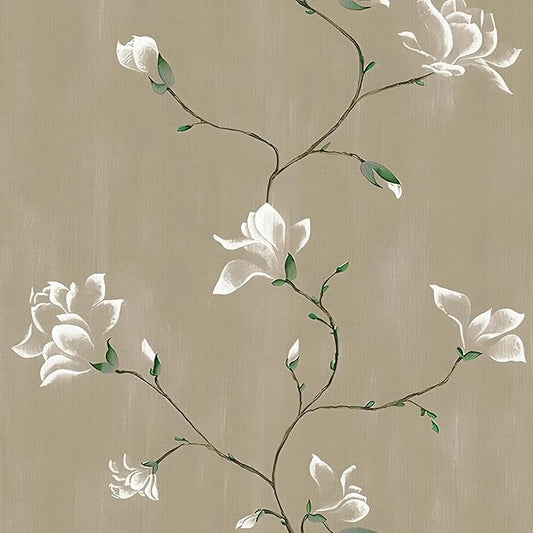 Laatse Floral Wallpaper Peel and Stick 17.5" x 393" Khaki Floral Contact Paper