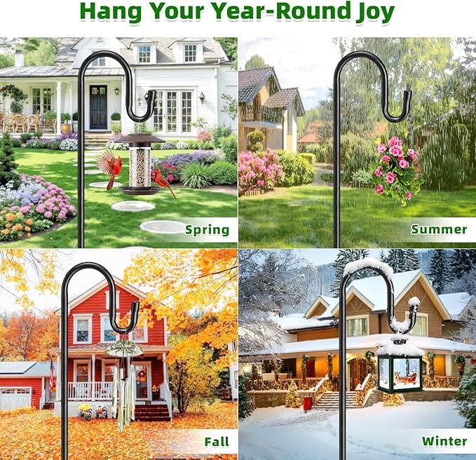 COCONUT 62" Shepherds Hooks for Outdoor, Bird Feeder Pole with 5 Prong Base, Adjustable Height Shepherds Hook for Hummingbird Feeder, Bird Feeder, Lightweight Plant, Wind Chimes, Lanterns (1 Pack)
