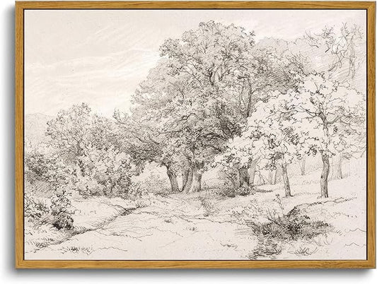 OIQArtOIQ Vintage Landscape Canvas Wall Art Framed Natural Scenery Painting