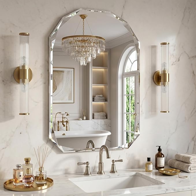Suidia Bathroom Mirror, Frameless Bathroom Mirror