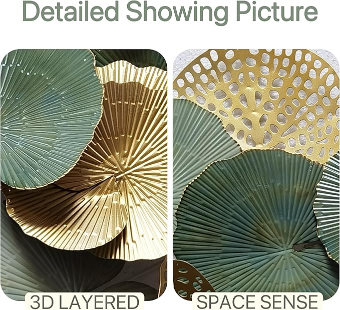 Roivikis Large Metal Wall Art Decor, 3D Abstract Lotus Leaves Wall Handcrafted Modern Decoration for Indoor Outdoor for Living Room, Bedroom, Entryway 52" x 24"