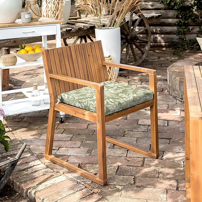 LVTXIII Outdoor Seat Cushions Seasonal Replacement Chair Cushions, Patio Chair Pads with Ties for Dining Chairs and Garden Furniture, Square Back, 18.5"x16"x2", 2 Pack, Tropical Leaf Green