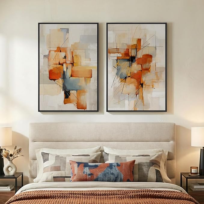 Large Framed Abstract Canvas Wall Art, 2 Piece Modern Prints Paintings Artwork