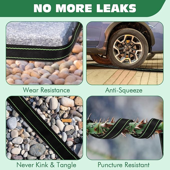 Garden Hose 100 ft Water Hose Flexible Heavy Duty Lightweight No Kink Long Outdoor Non-Expandable High Pressure Flat Hoses Pipe 100’ Strong 3/4’’ Brass Fitting for Outside Yard Lawn