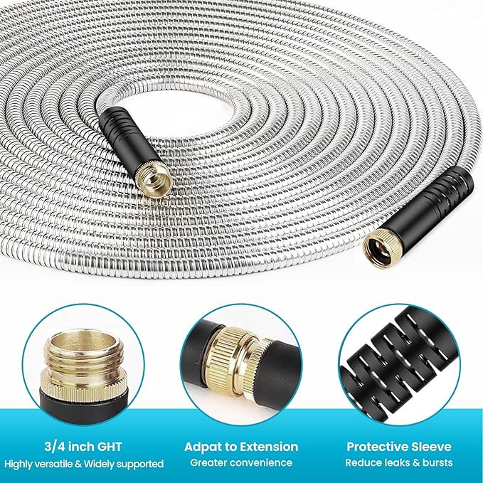 Garden Hose 50FT, Water Hose with 10 Function Nozzle, Garden Hose Metal with Leak-proof Connectors, No-Kink, Lightweight, Puncture-proof, Pet-proof, Sturdy, Hose for Outdoor, Yard