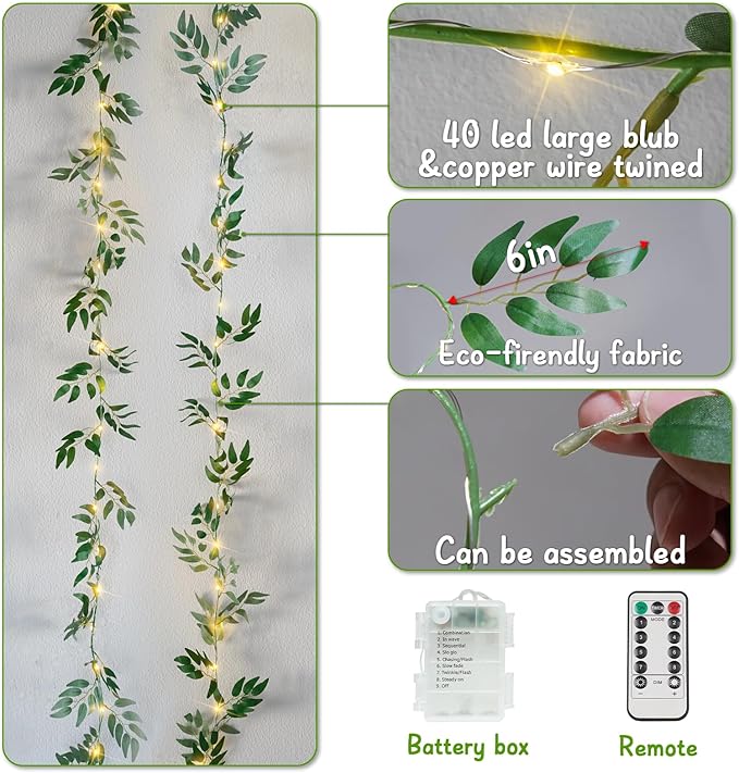 suddus Willow Vine with Fairy Lights Battery Operated, 12ft 40 LED Artificial