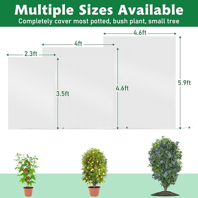 Evoio 4 Pcs Garden Plant Fruit Tree Bird Netting Protection Blueberry Bushes Netting Covers Bags with Drawstring, 4 x 4.6 ft Shrubs Bush Tomato Strawberry Berry Barrier Mesh Cover Net Protector