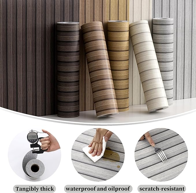 Peel and Stick PVC Slat Wall Panels, Wood Grain Self-Adhesive Soundproof
