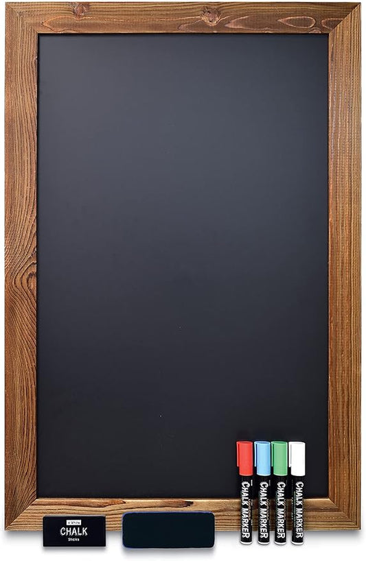 Better Office Products Magnetic Chalkboard, 20x30 Rustic Wood Frame Chalkboard