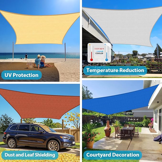 Amagenix Sun Shade Sail 8'X10' Curved Edge Outdoor Shade Canopy Turquoise Breathable 95% UV Block Shade Cloth for Patio Garden Backyard (We Make Custom Size)