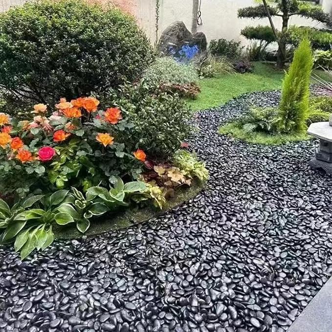 FANTIAN 40 Pounds Black Natural River Pebbles – 2-3 Inch Decorative Black Ornamental River Pebbles for Garden Landscaping, Home Décor, Outdoor Paving, Fountain Decoration
