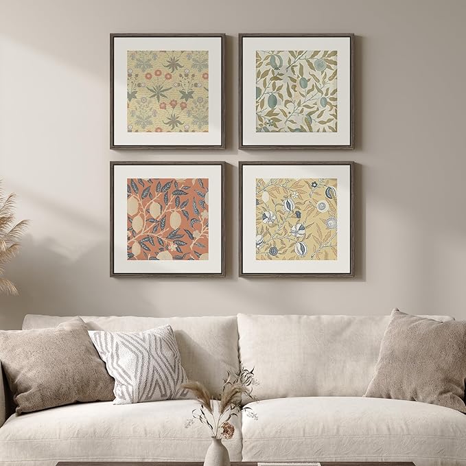 Framed William Morris Wall Art Set of 4, Vintage Botanical Floral Fruit Pattern