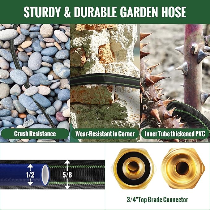 Garden Hose 75ft Flexible Water Hose Non-Expandable High Pressure Kink-Free Leakproof Durable Portable Lightweight Outdoor Yard Lawn Black Fabric Watering Hose with 3/4" Aluminum Fittings