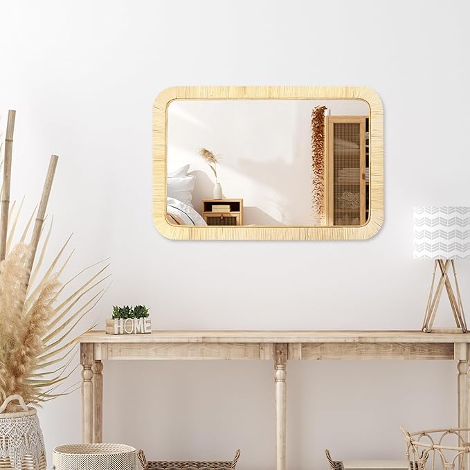 PERFNIQUE Rattan Mirror, Decorative Wall Nursery Decor, Rustic Farmhouse