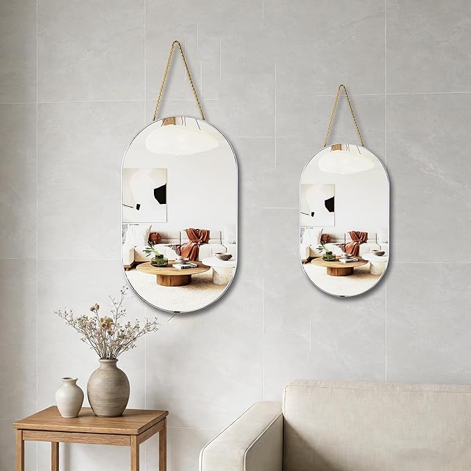Oval Mirror with Lanyard, High Definition Bathroom Mirror
