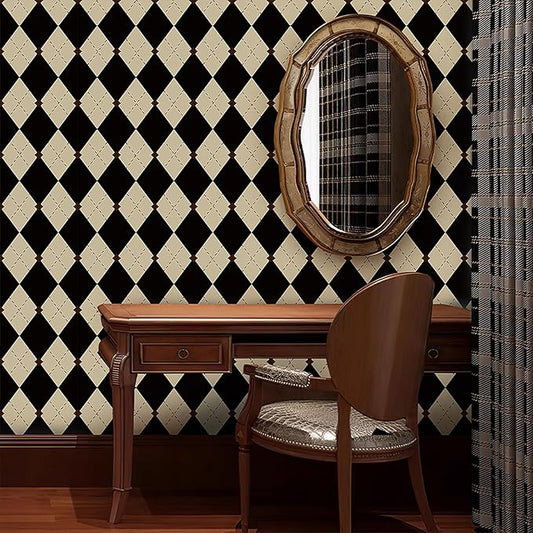 Simon&Siff Retro Checkered Peel and Stick Wallpaper Black and White Cream