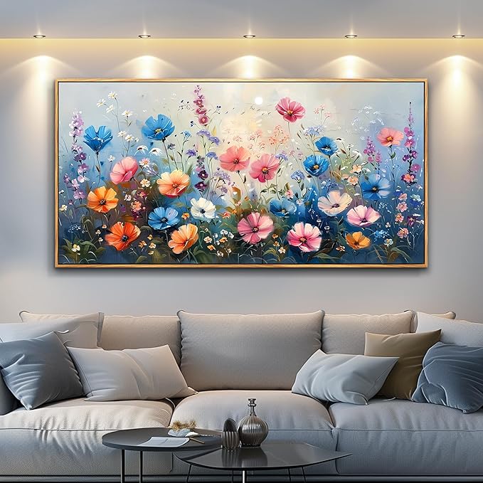 QIYILEXWART Large Wall Art For Living Room Canvas Wall Decor For Bedroom Watercolour Painting Office Decoration Colorful Flowers Wall Picture Artwork Ready To Hang Home Decor Wood Framed