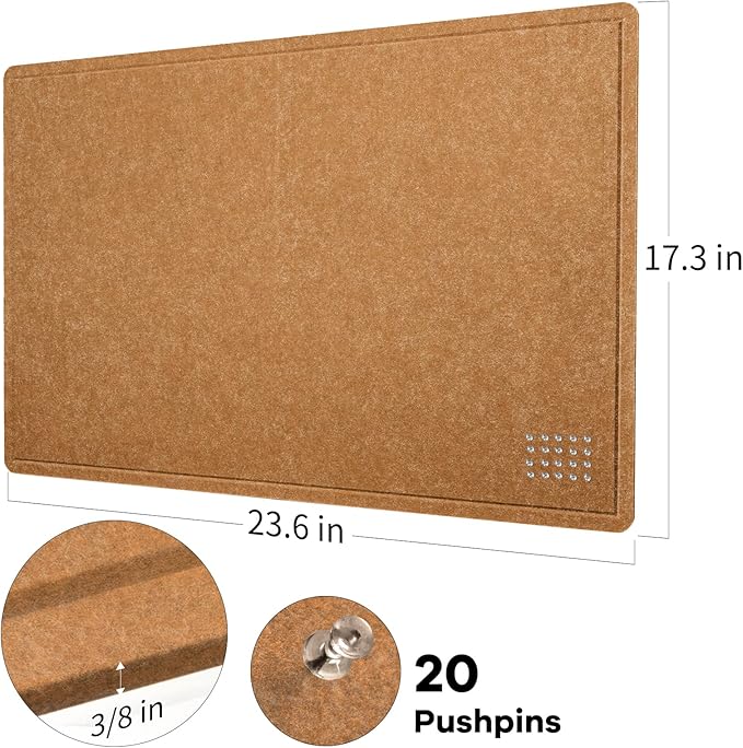 Bulletin Board, 24 x 18 inches Felt Board Decorative Pin Board, Cork Board