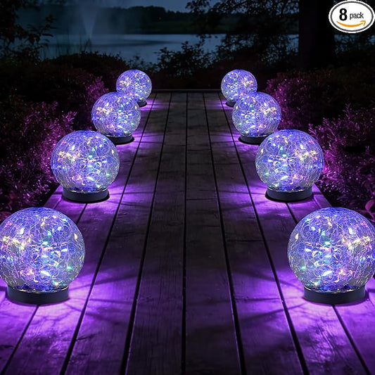 JKIMK Solar Globe Lights Outdoor Waterproof-Solar Balls Garden-Cracked Glass Ball Solar Lights Outdoor-Solar Orbs Outside-Outdoor Decorations Patio & Yard Lawn Backyard Decor
